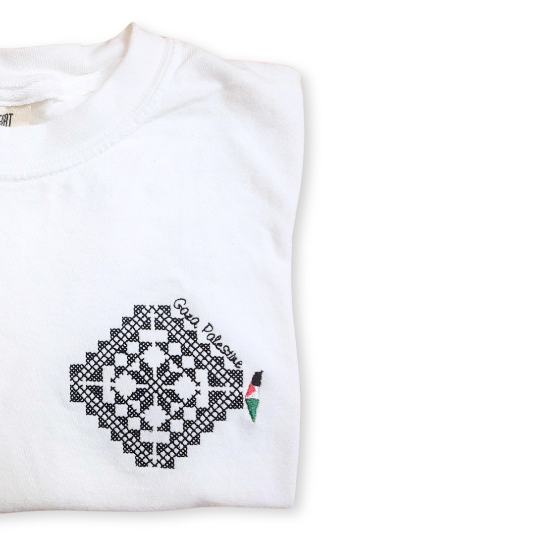 Black Beads Gaza Tatreez Left Chest Tee