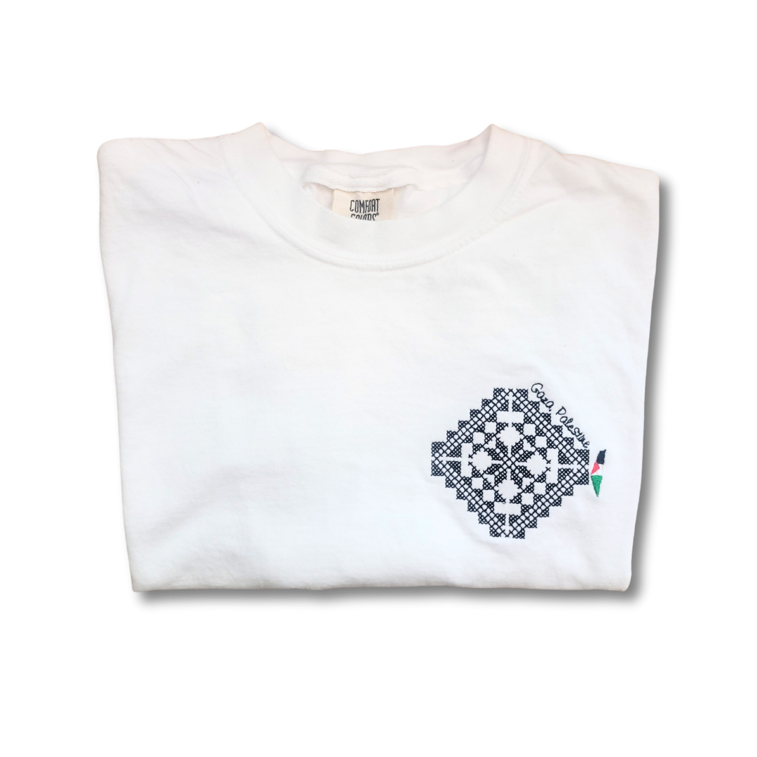 Black Beads Gaza Tatreez Left Chest Tee