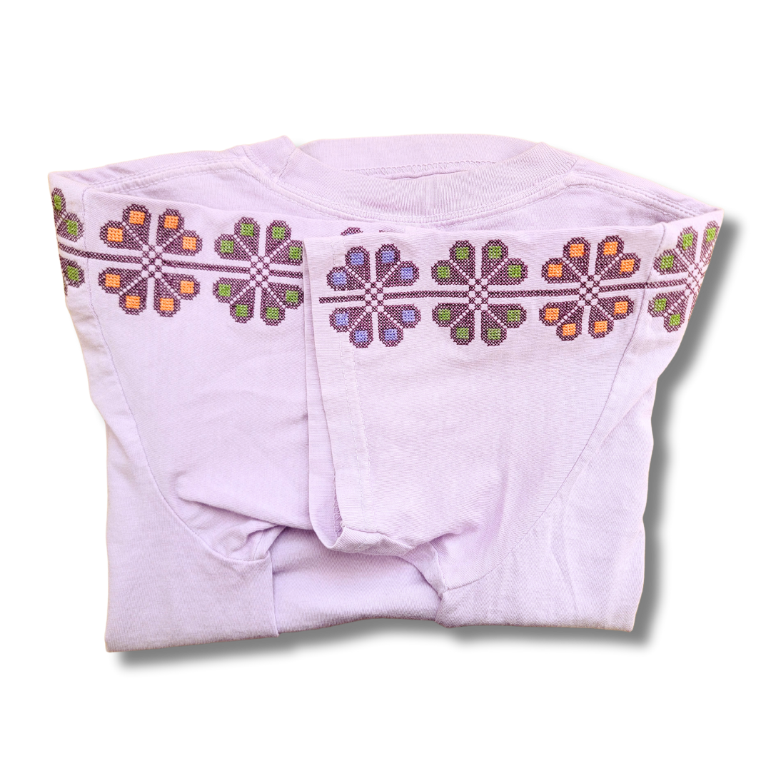 Sealed Roses Al-Khalil Tatreez Sleeves Loose Boxy Tee Orchid