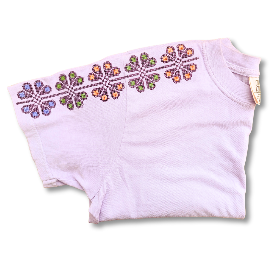 Sealed Roses Al-Khalil Tatreez Sleeves Loose Boxy Tee Orchid